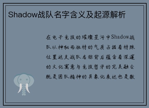 Shadow战队名字含义及起源解析
