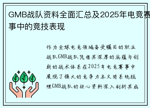 GMB战队资料全面汇总及2025年电竞赛事中的竞技表现