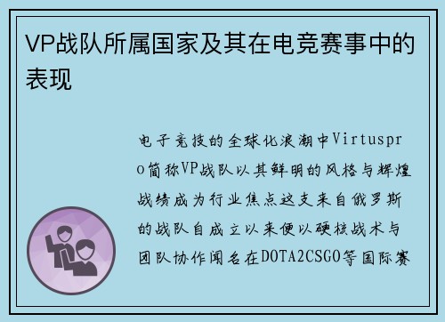 VP战队所属国家及其在电竞赛事中的表现